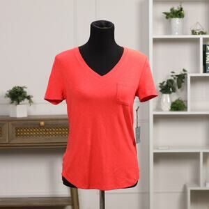 Marled Classic Everyday Minimalist  Essential Red V-Neck Pocket Tee – NWT Small